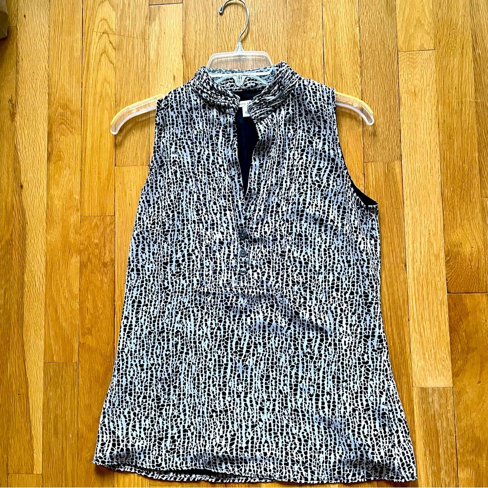 Black & White Geometric Tank Blouse with High Neck